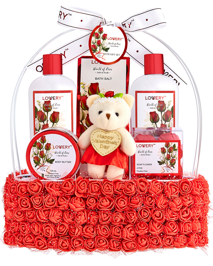Lovery Home Spa Gift Basket - Valentines Day Red Rose Bath And Body Scented Kit
