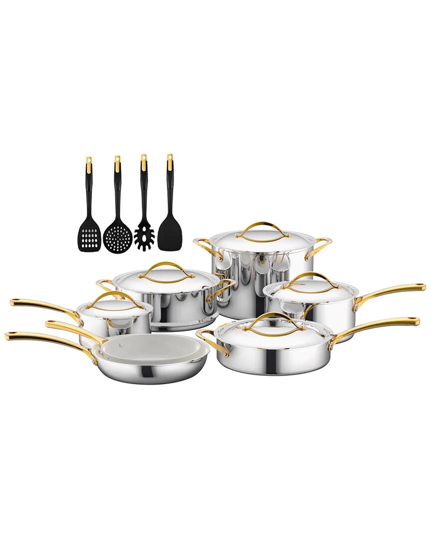 Nutrichef 12pc Clad Set Cookware With Nylon Utensils In Silver