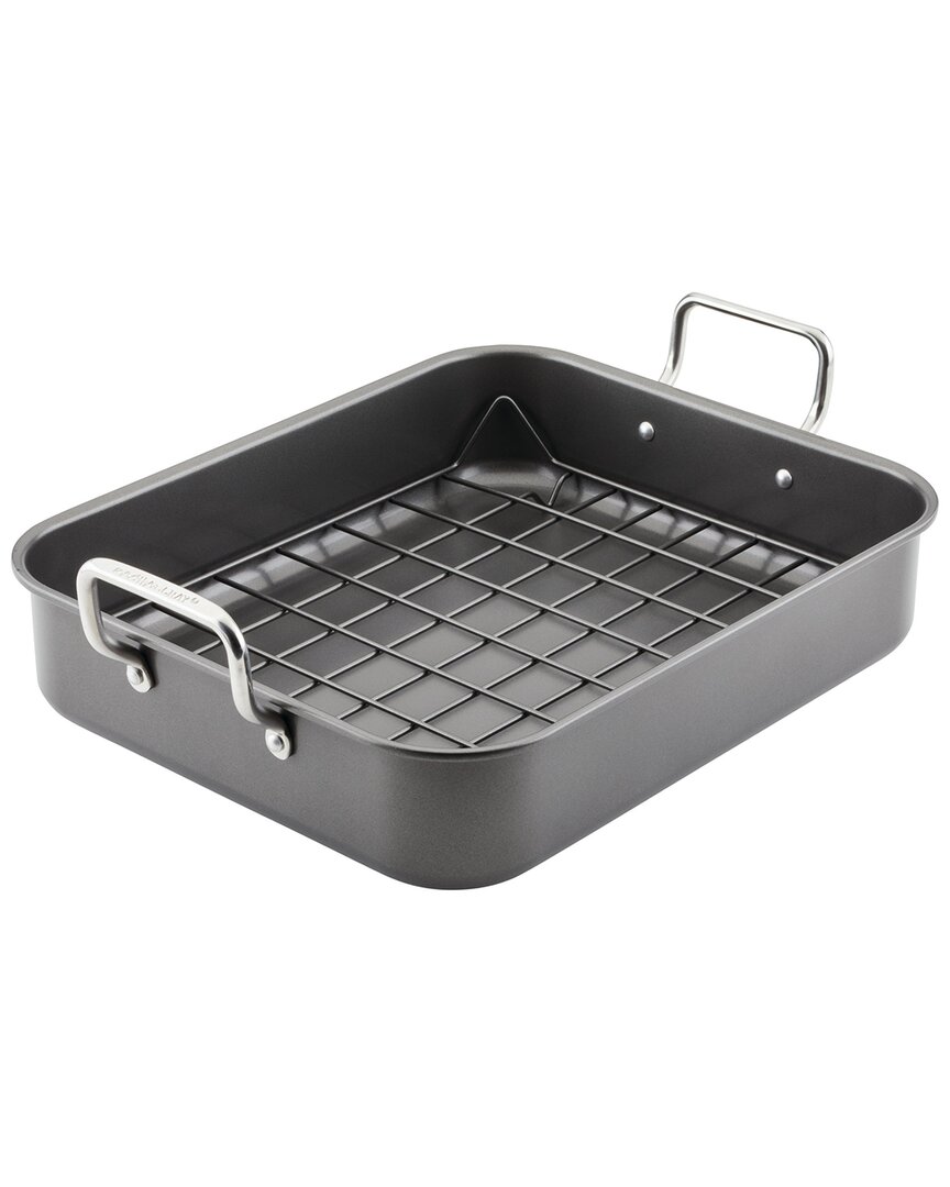 Shop Rachael Ray Bakeware 16 X 13in Roasting Pan With Rack In Gray