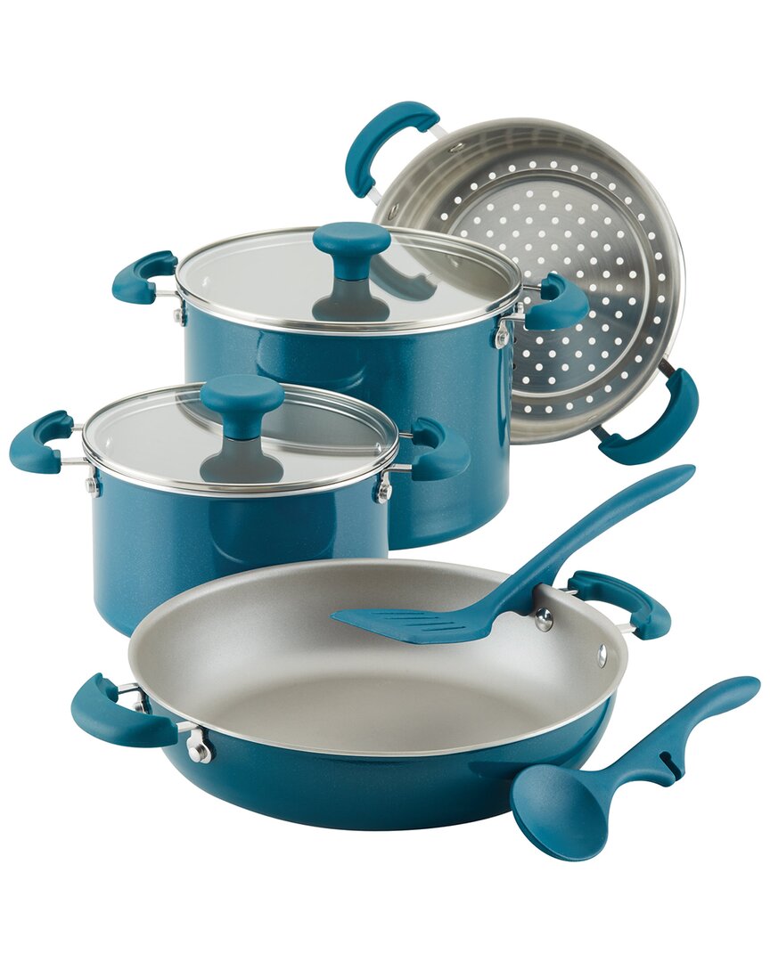 Rachael Ray Create Delicious Enameled Aluminum Cookware Set In Teal
