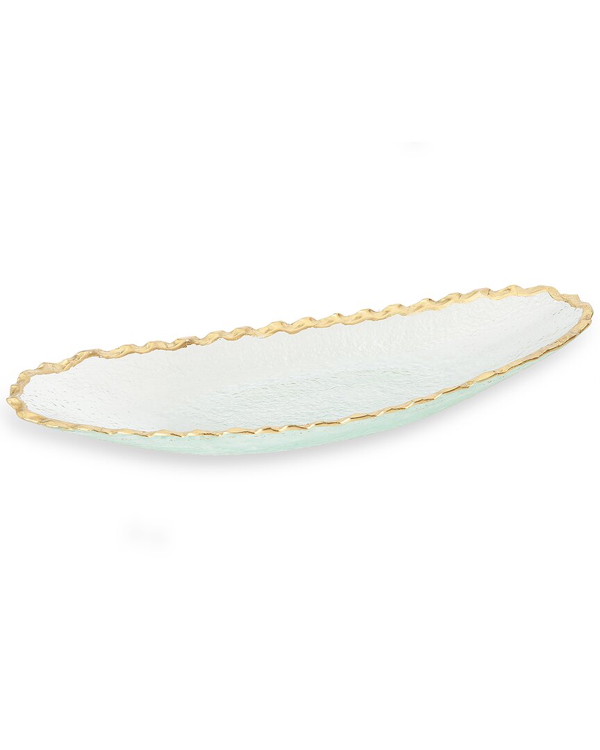 Alice Pazkus 15in Glass Oval Tray With Gold Edge