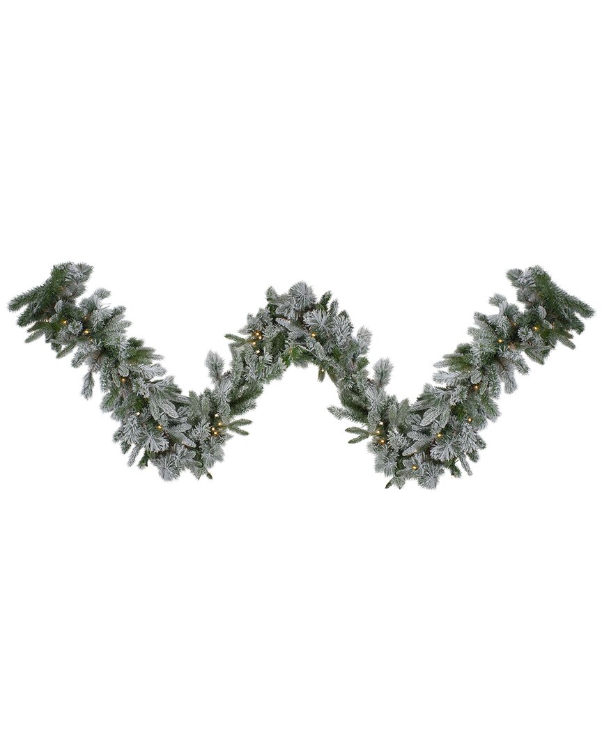Northern Lights Northlight 9ft X 14in Pre-lit Flocked Mixed Rosemary Emerald Pine Artificial Christmas Garland - Cl In Green