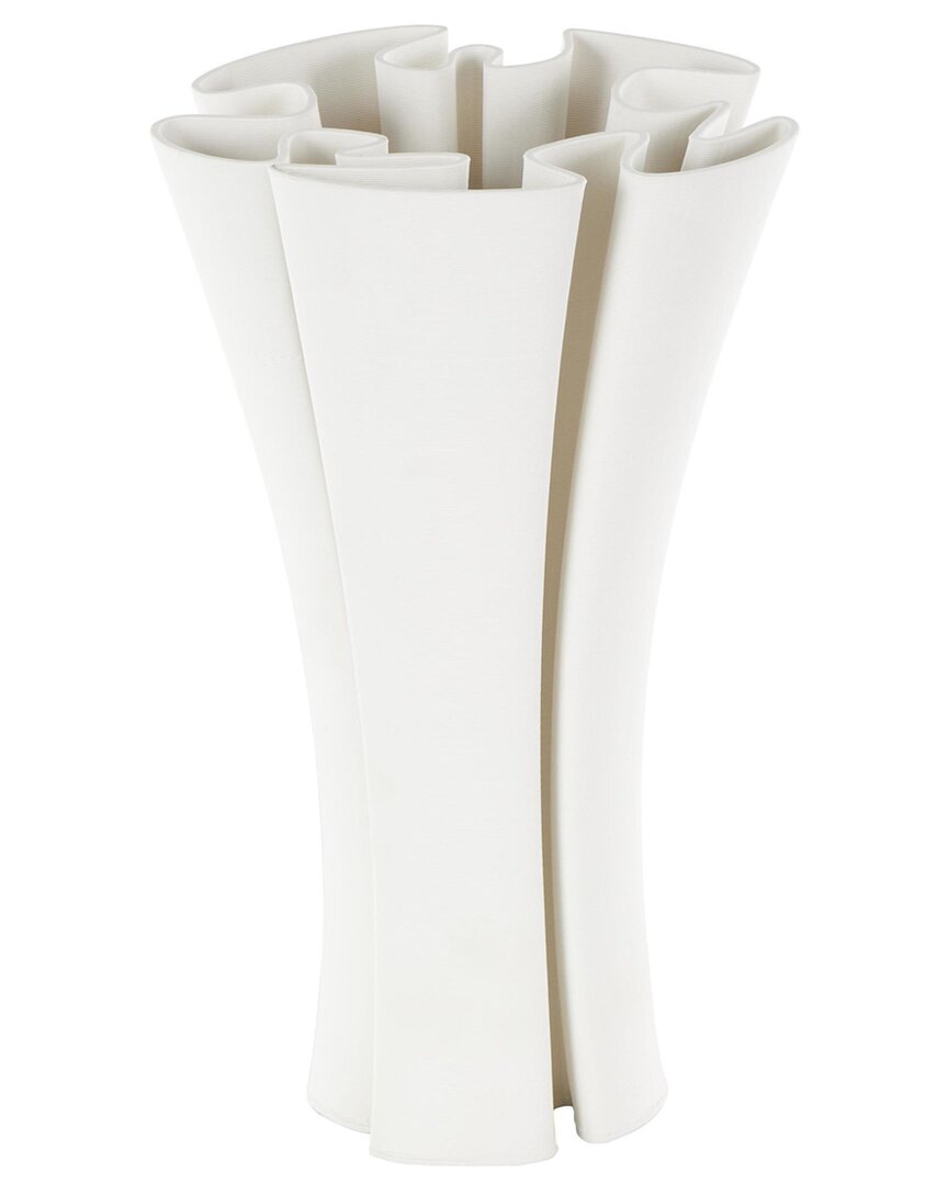 Peyton Lane Abstract Ceramic Ribbed Dimensional Folded Decorative Vase In White
