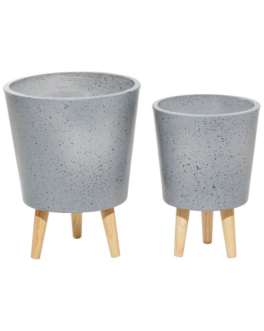 Peyton Lane Set Of 2 Grey Wood Contemporary Planters In Grey