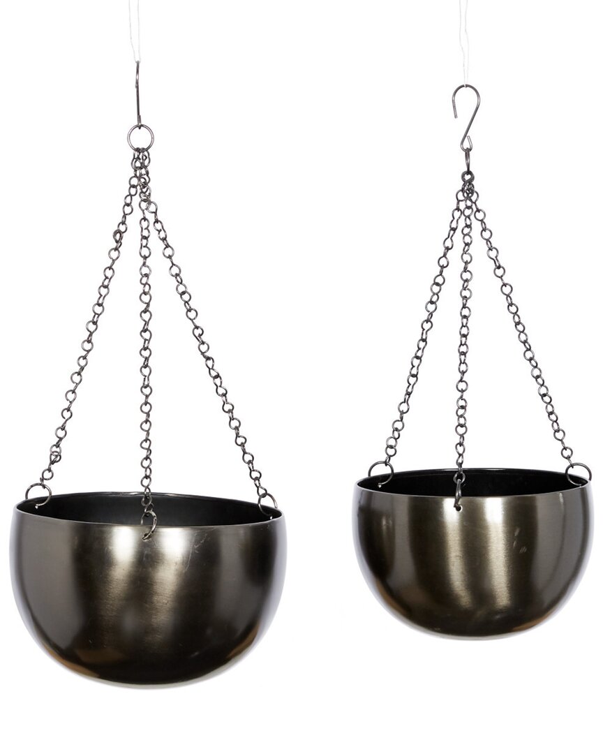 Peyton Lane Set Of 2 Metal Glam Planterss In Black