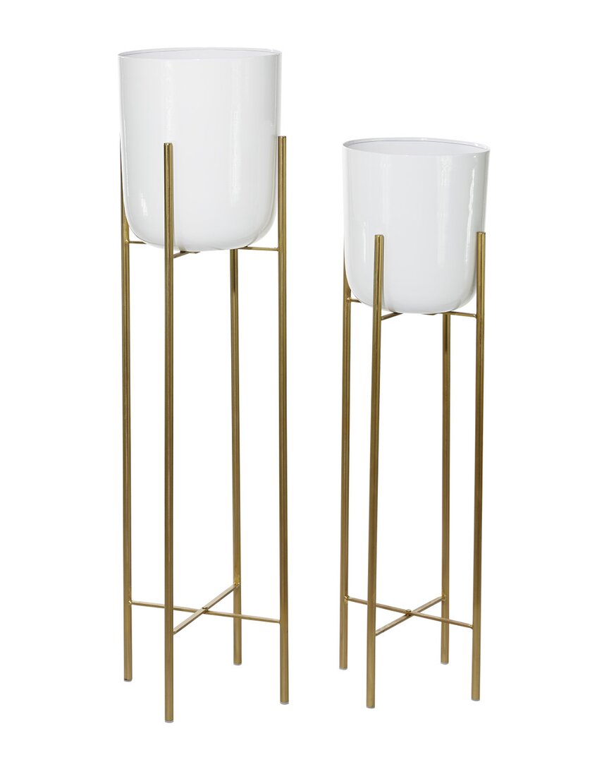 Cosmoliving By Cosmopolitan Set Of 2 Metal Contemporary Planters In White