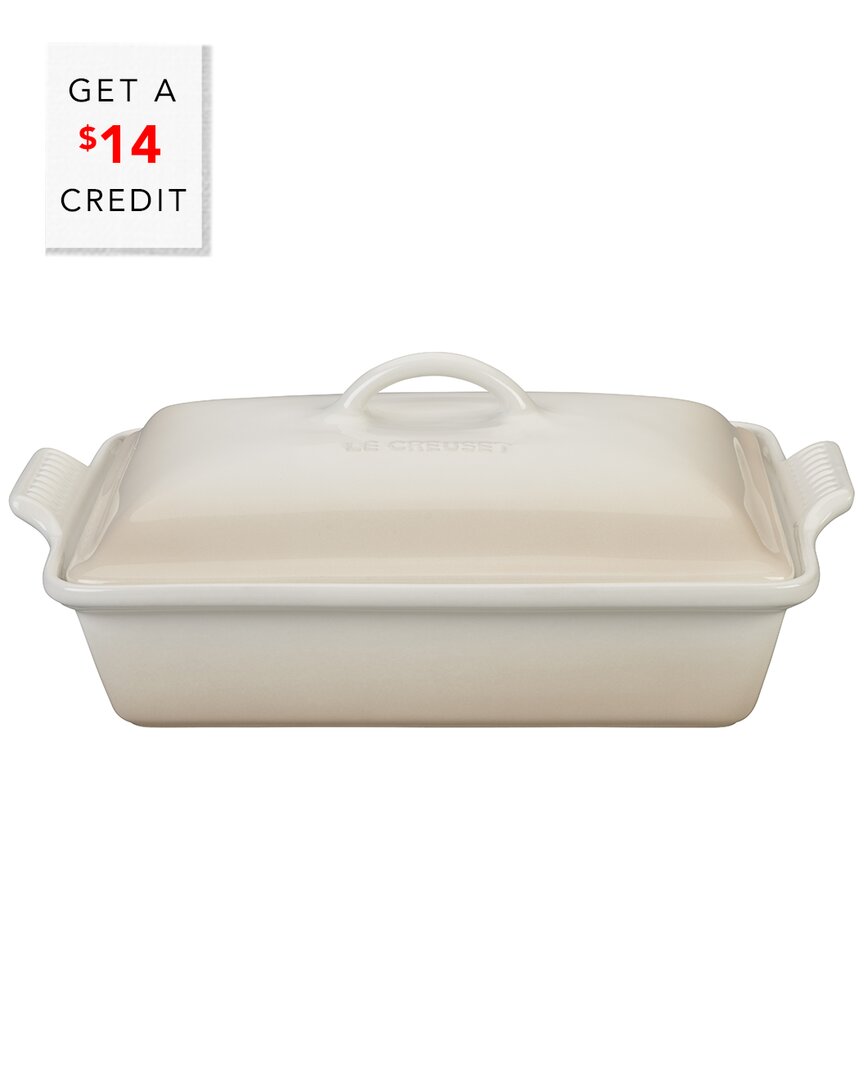 LE CREUSET 4QT HERITAGE COVERED RECTANGULAR CASSEROLE WITH $14 CREDIT