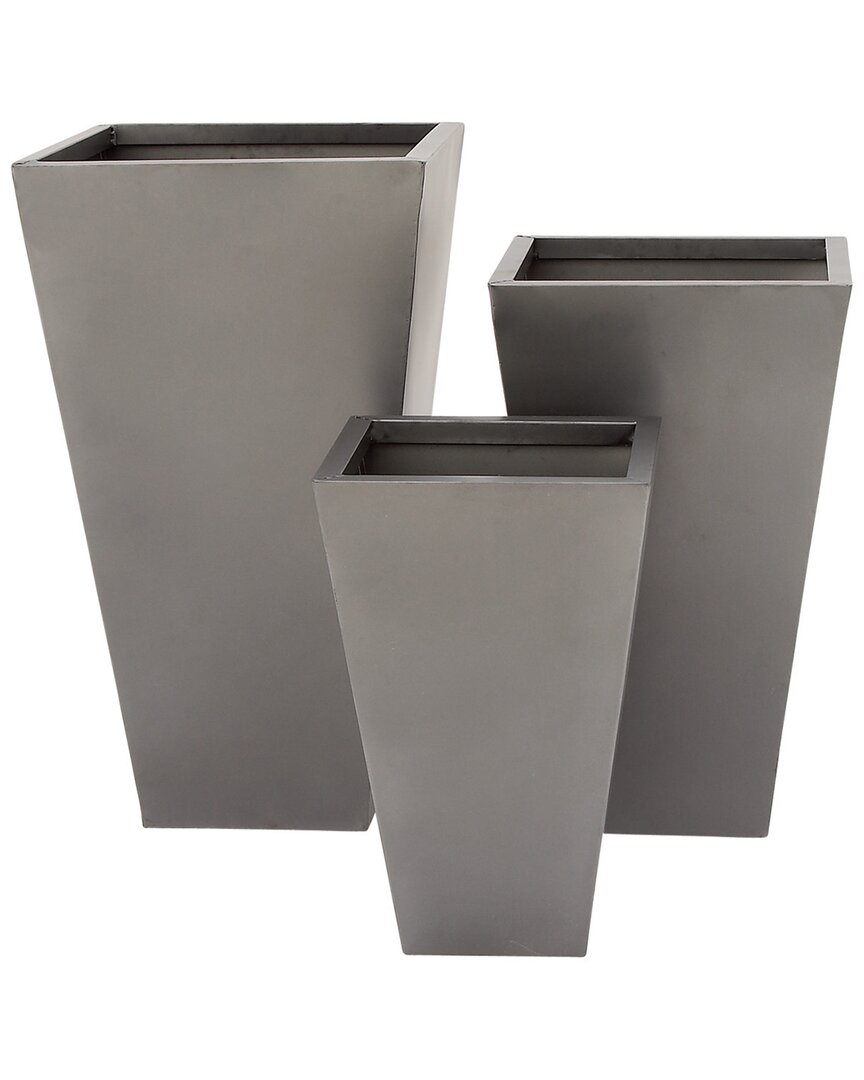 Peyton Lane Set Of 3 Grey Metal Contemporary Planters In Grey