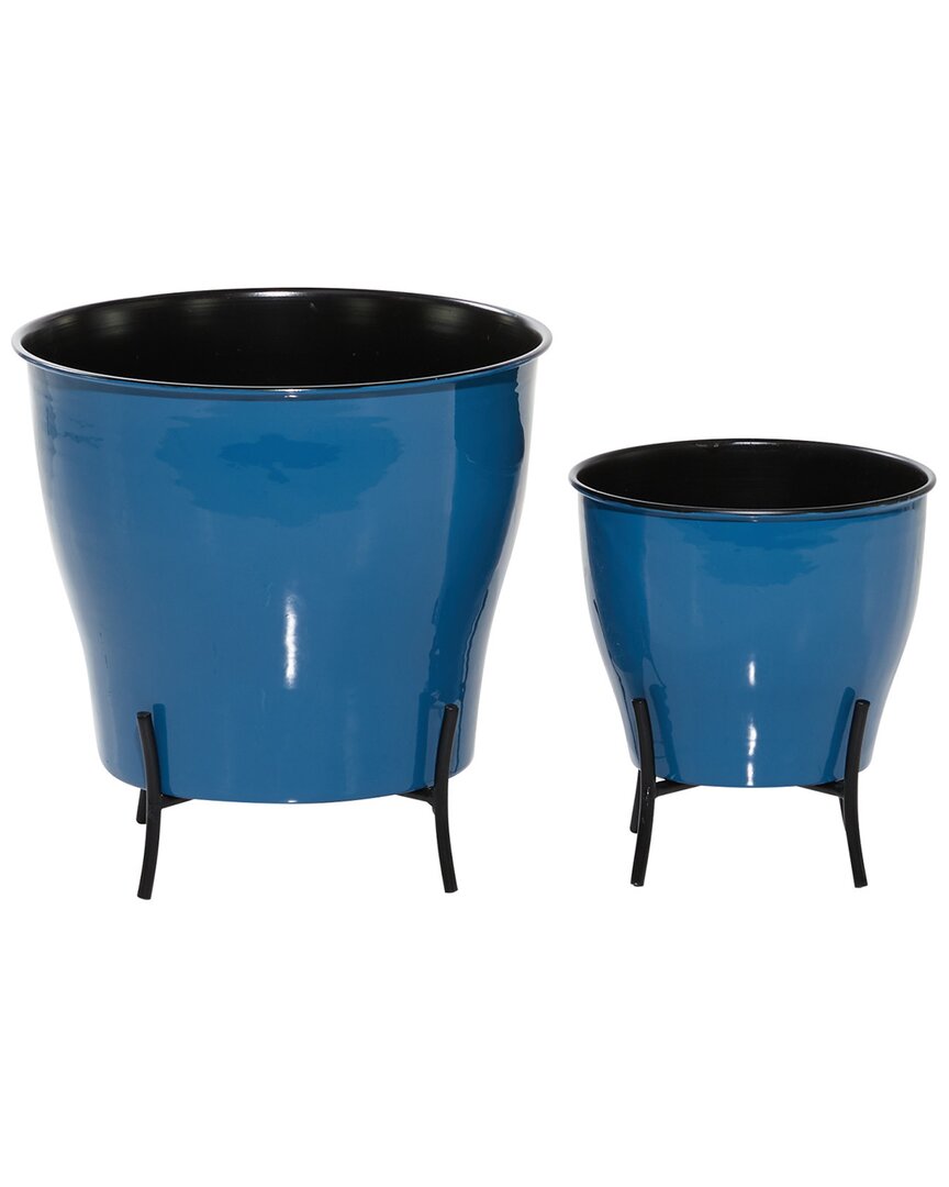 The Novogratz Set Of 2 Blue Metal Planter