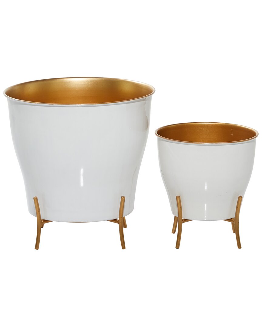 The Novogratz Set Of 2 White Metal Indoor Outdoor Planter With Removable Stand