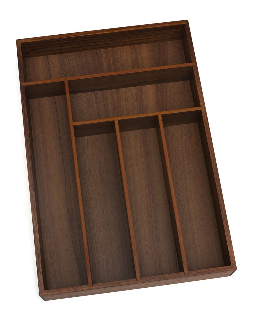 Lipper International Acacia Flatware Organizer, 6 Compartments In Brown