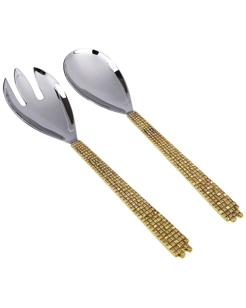 Classic Touch Set Of 2 Salad Servers With Gold Mosaic Design