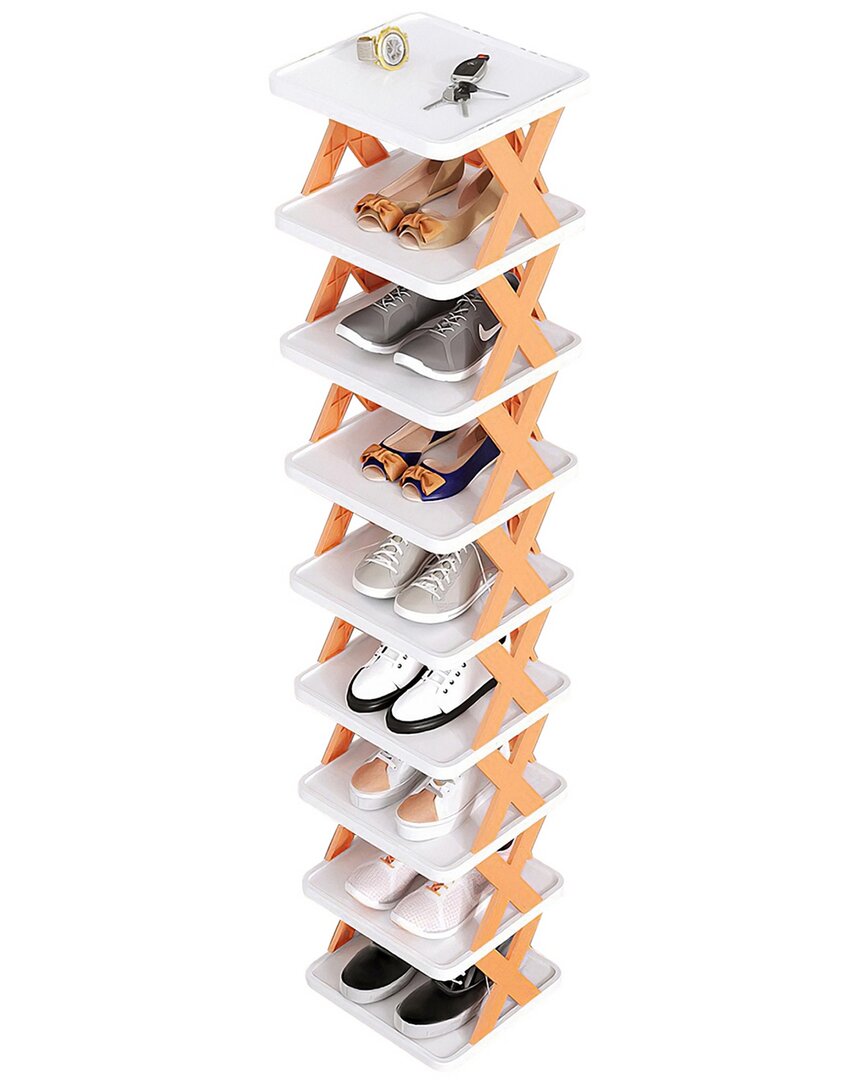 Fresh Fab Finds 9tier Orange Narrow Entryway Shoe Rack In White