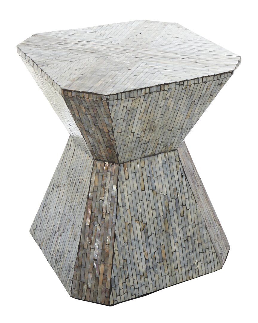 Shop Peyton Lane Geometric Mother-of-pearl Hourglass Accent Table With Linear Mosaic Pattern In Gray