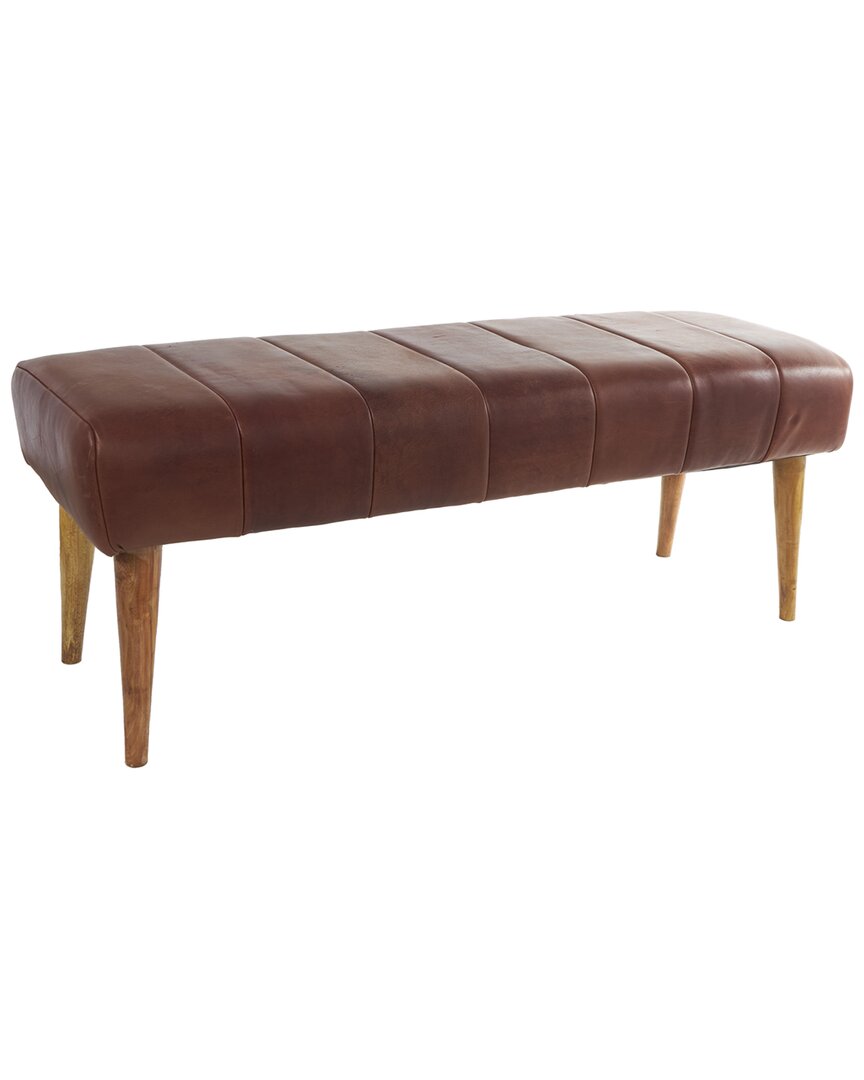 Shop Peyton Lane Leather Upholstered Bench With Wooden Legs In Brown
