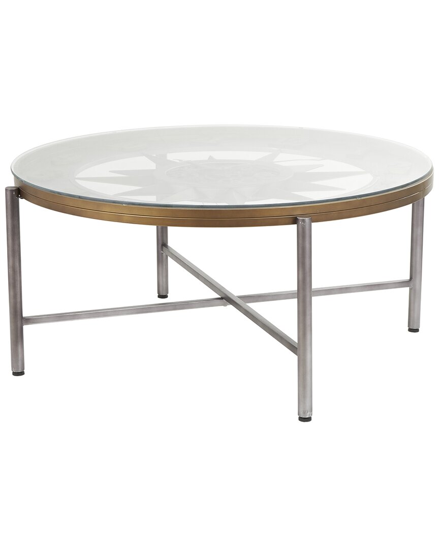 Shop Peyton Lane Compass Inspired Coffee Table With Gear Details In Silver