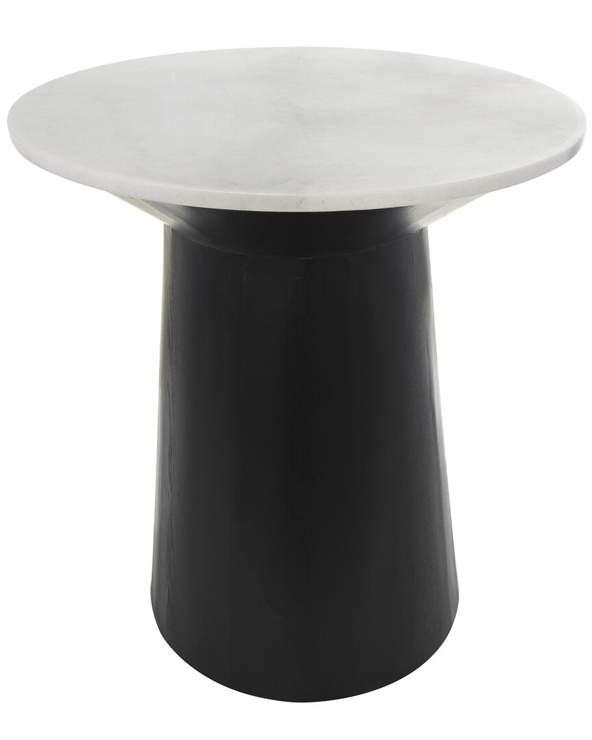 Peyton Lane Geometric Marble Accent Table With Wooden Base In White