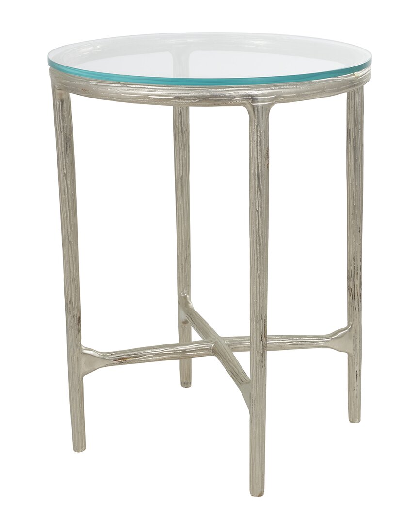 Peyton Lane Textured Metal Accent Table With Glass Tabletop In Silver