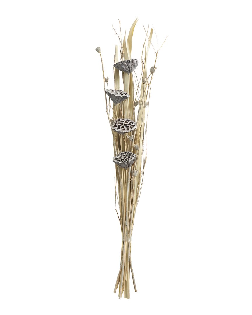 Peyton Lane Lotus Flower Gray Dried Plant Handmade Tall Bouquet Natural Foliage In Grey