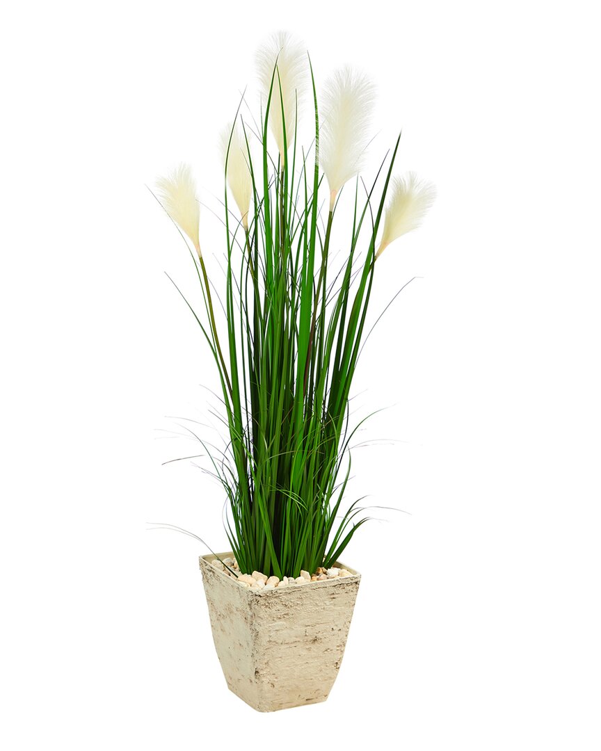 Nearly Natural 4.5ft Wheat Plume Grass Artificial Plant In Country White Planter In Green