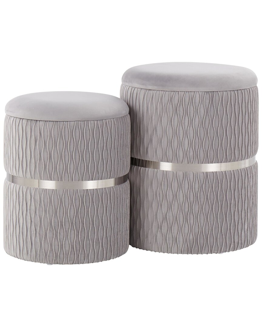Lumisource Set Of 2 Cinch Nesting Ottomans In Silver