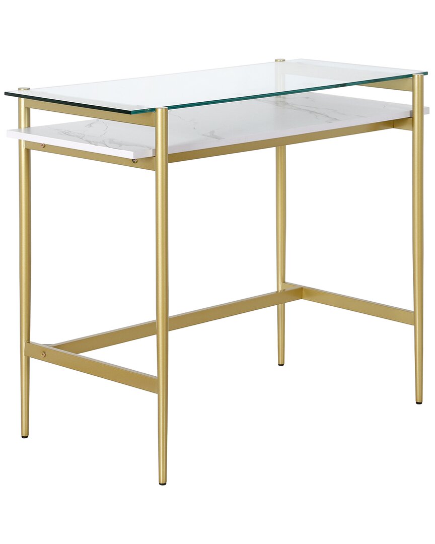 Abraham + Ivy Eaton 36in Brass Finish Desk With Faux Marble Shelf In Gold
