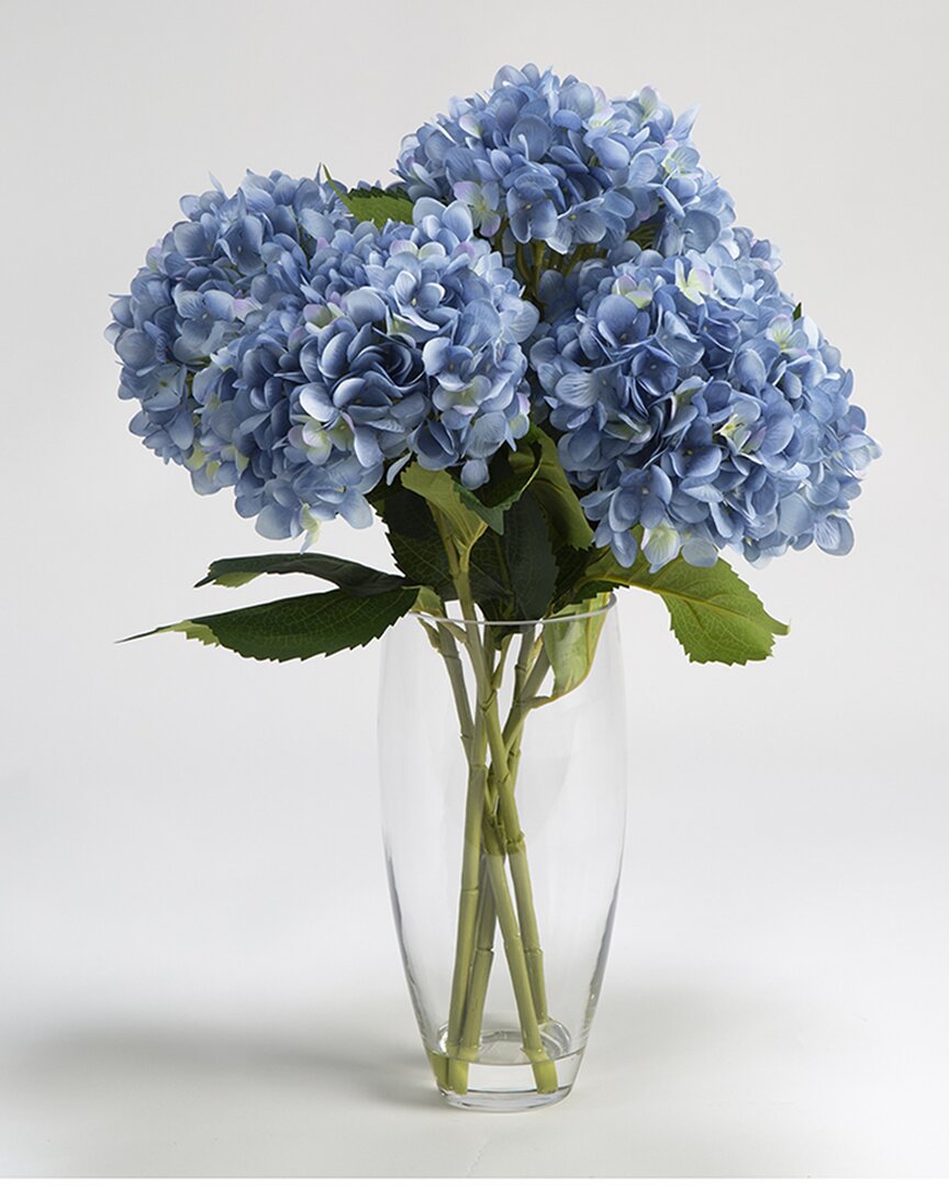 D&w Silks Blue Hydrangeas In Glass Vase