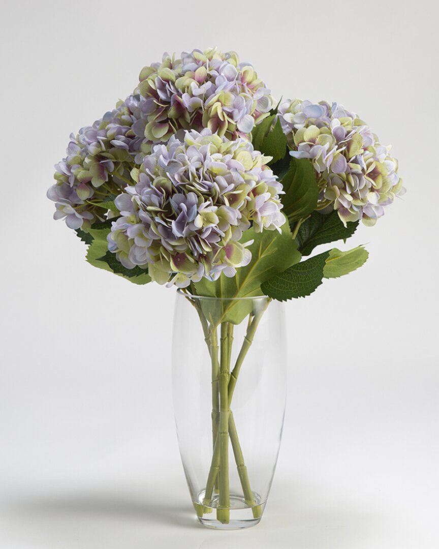 D&w Silks Lavender Hydrangeas In Glass Vase