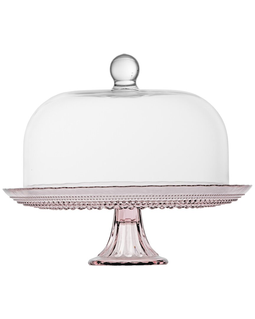 Fortessa Jupiter Glass 13in Pink Cake Stand & Dome Set In Pink