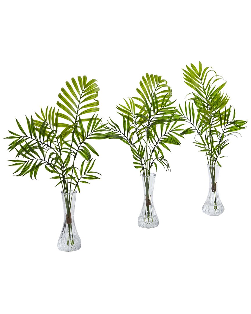 NEARLY NATURAL NEARLY NATURAL SET OF 3 MINI PALM ARTIFICIAL PLANTS IN VASE