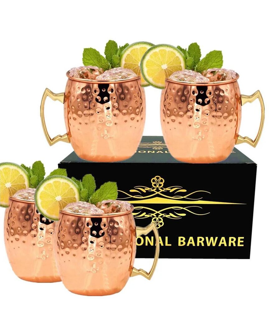 J&v Textiles Set Of 4 Hammered Copper Moscow Mule Mugs In Pink