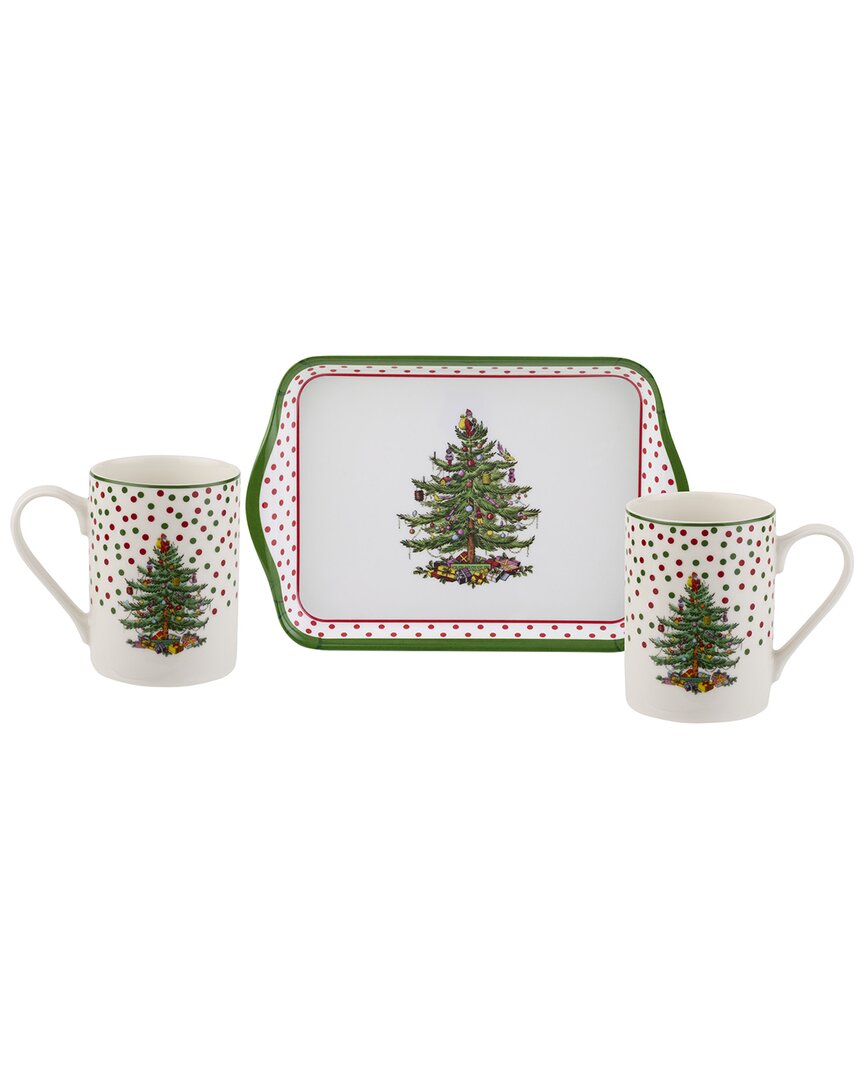 PIMPERNEL PIMPERNEL CHRISTMAS TREE POLKA DOT 3PC MUG & TRAY SET