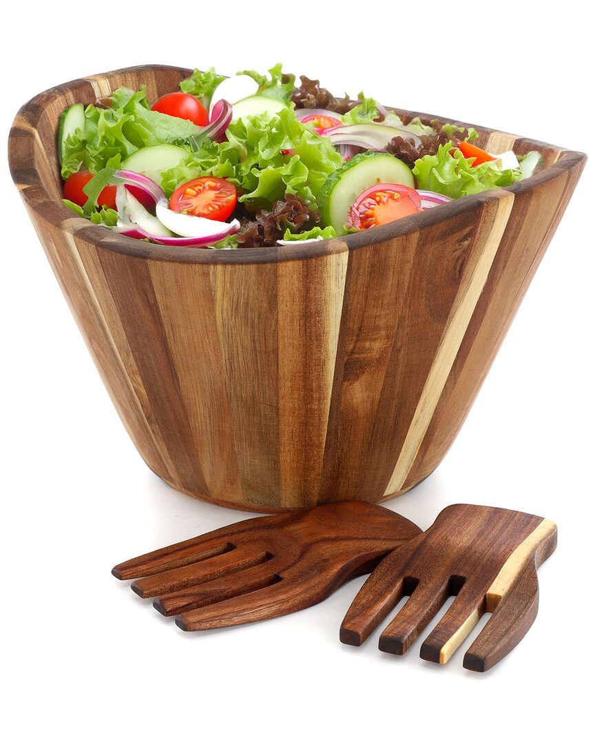 Megachef Acacia Wood Salad Bowl With Serving Utensils In Brown