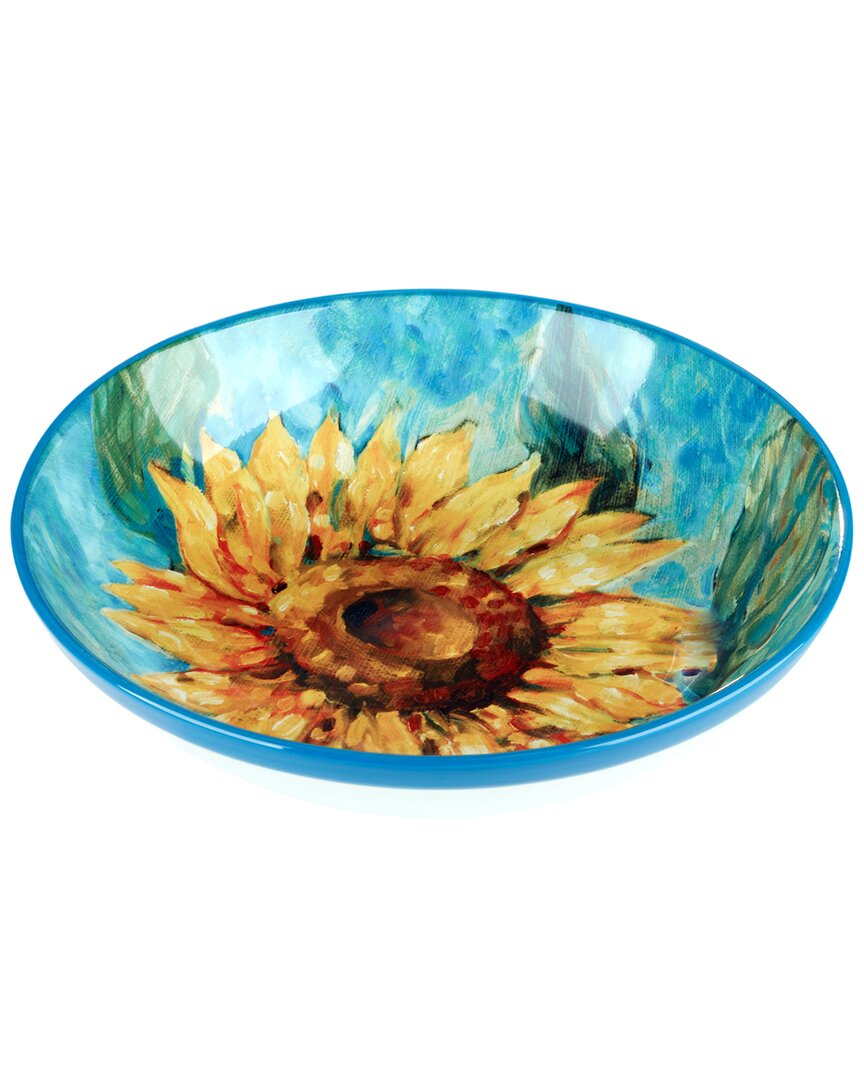 Certified International Golden Sunflowers Serving Bowl In Blue
