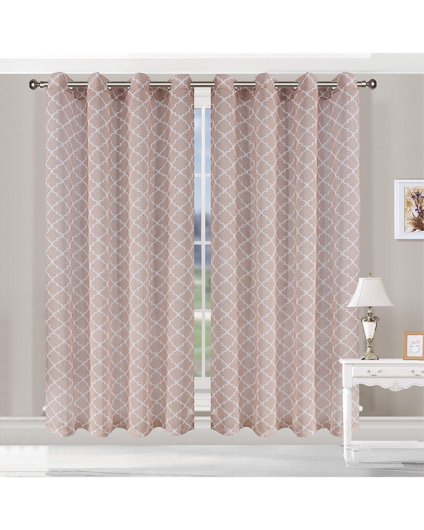 Superior 52x96 Trellis Sheer Grommet 2pc Curtain Panel Set In Beige