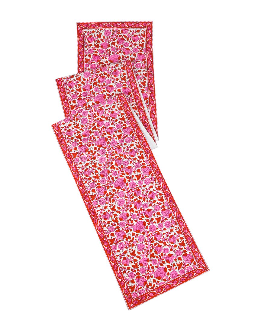 Tiramisu Crimson Infusion Block Print Cotton Table Runner In Red