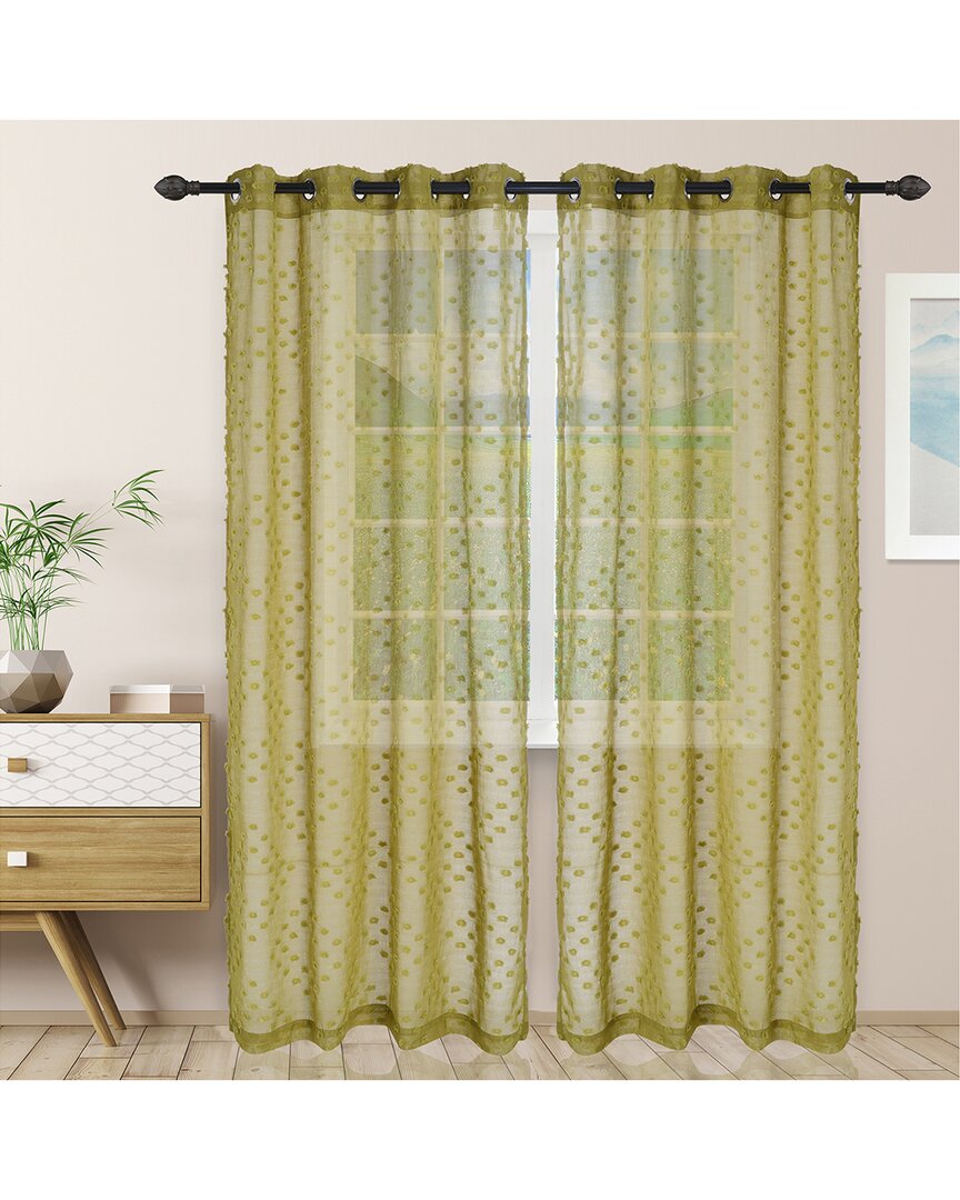 Superior Poppy Sheer Panel Grommet Curtain Panel Set In Green
