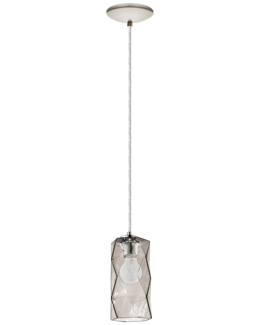 Eglo Estevau 1 Light Mini Pendant With Satin Nickel Finish & Smoked Glass Cylinder Shade