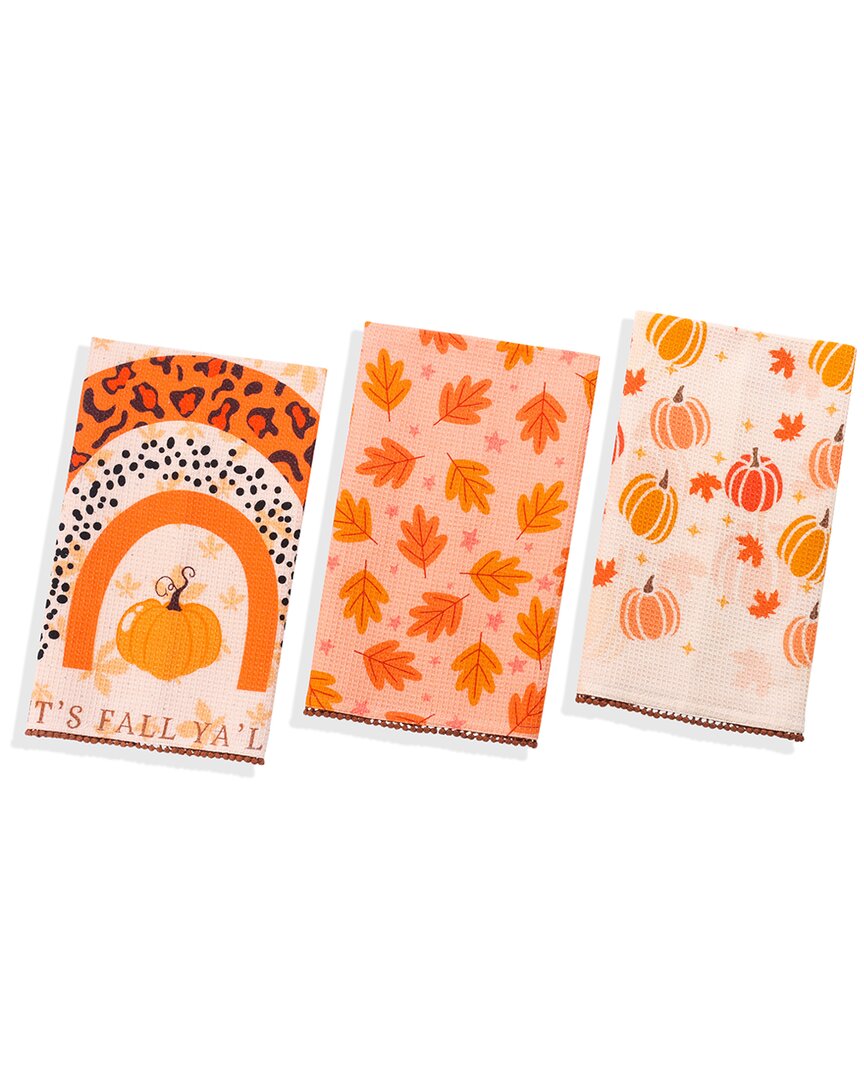 Tiramisu Modern Harvest Cotton Kitchen Towel Set In Orange