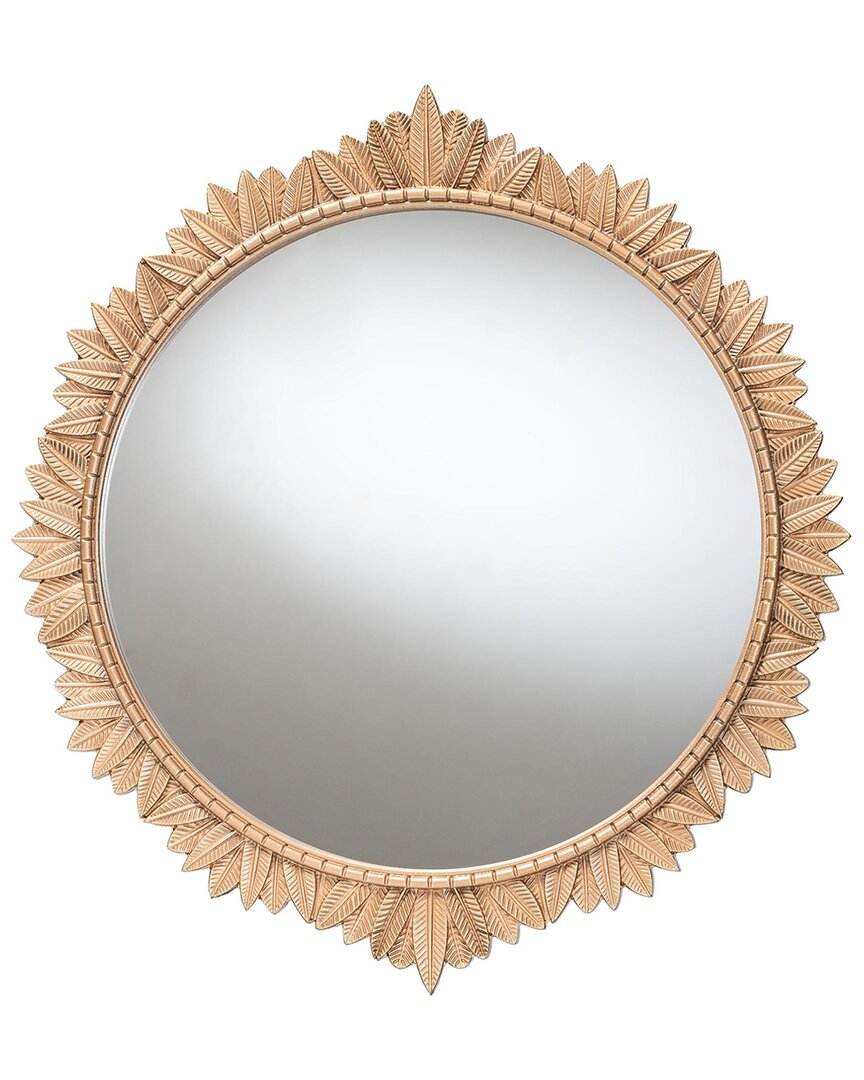 Baxton Studio Caitlin Antique Round Accent Wall Mirror With Carved Leaf Border