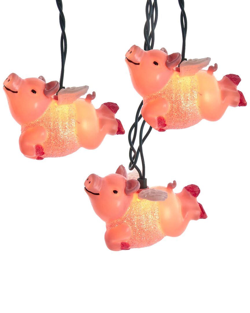 Kurt Adler Ul 10-light Flying Pig Light Set In Pink