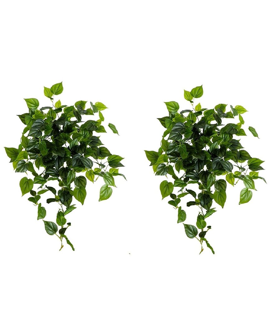 NEARLY NATURAL NEARLY NATURAL SET OF 2 INDOOR/OUTDOOR UV-RESISTANT ARTIFICIAL PHILODENDRON HANGING PLANTS 