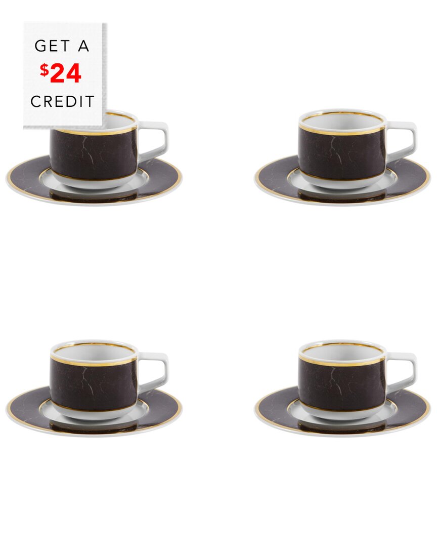 Vista Alegre Carrara Coffee Cup & Saucers (set Of 4) With $24 Credit In Black