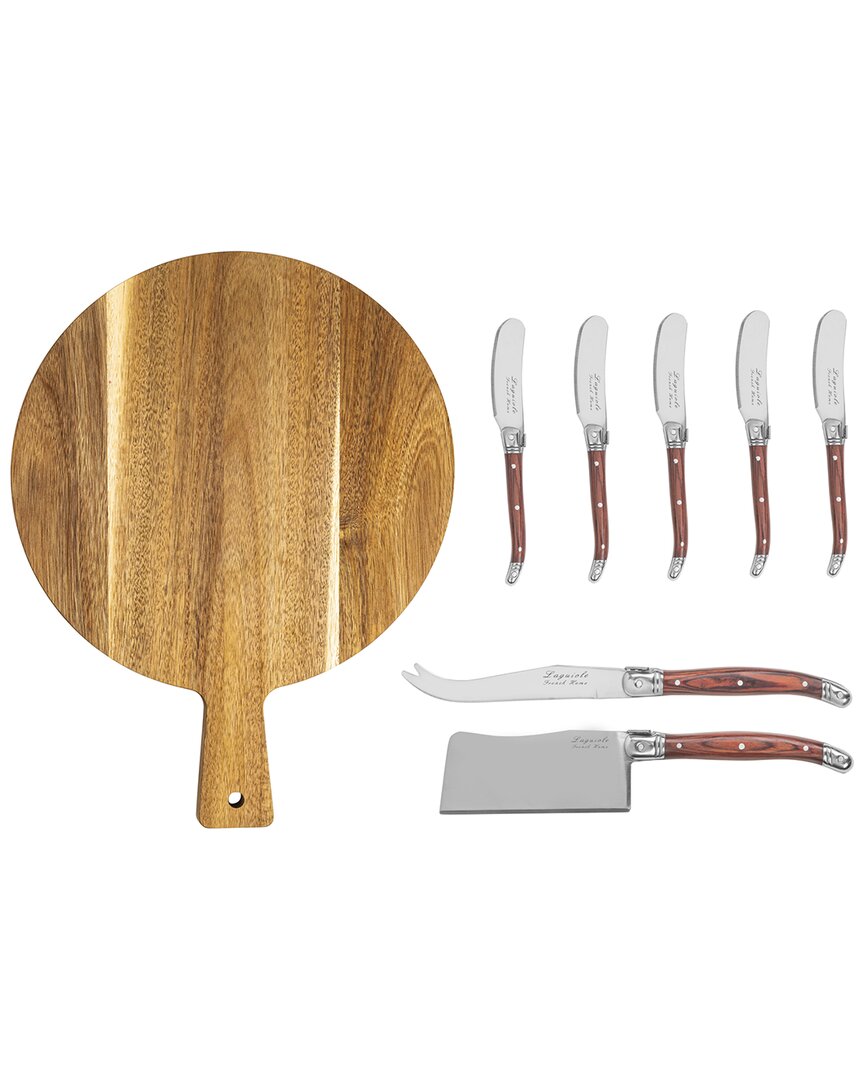 French Home Laguiole Cheese Knives & Spreaders With Serving Board In Brown