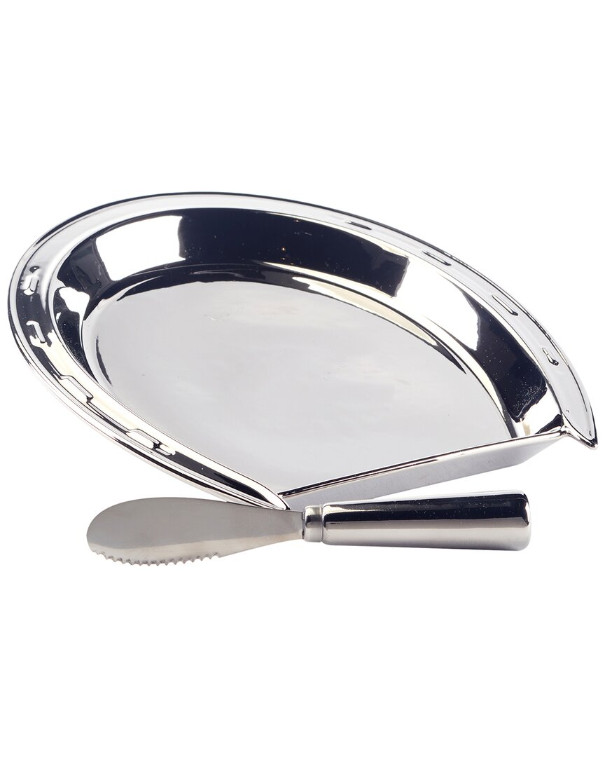 Certified International Derby Day At The Races Silver Plated 3d Horseshoe Cheese Plate With Knife In Metallic