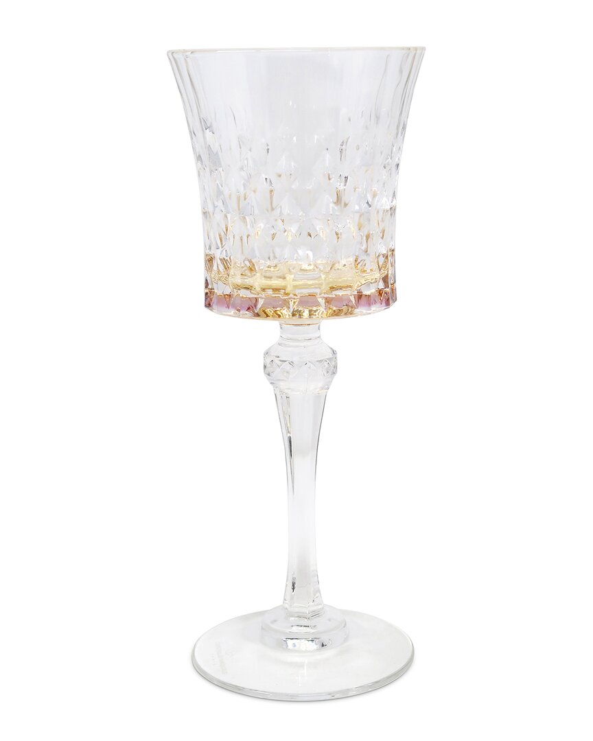 Vivience Set Of 6 Diamond Wine Glasses With Shade On The Bottom In Transparent