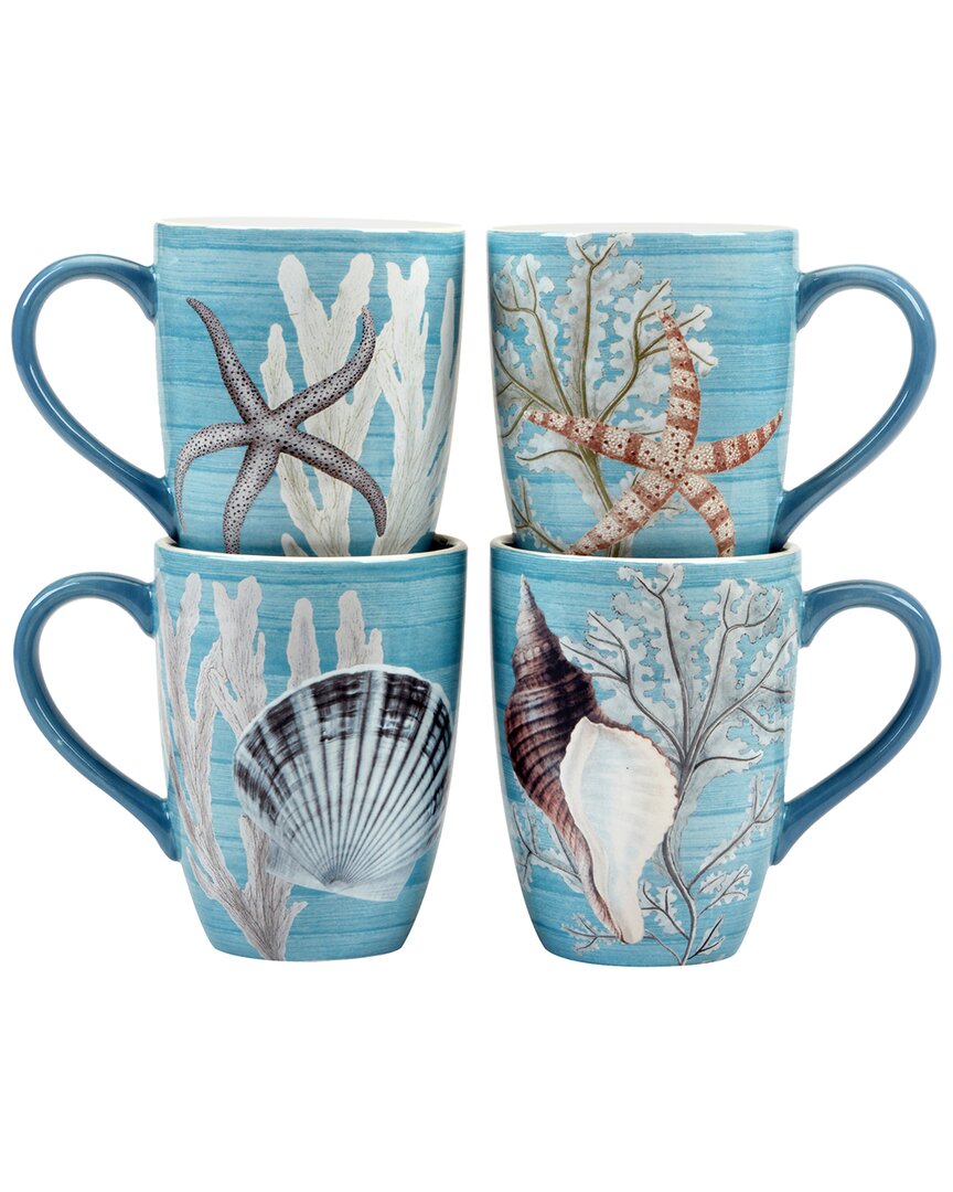 Certified International Beyond The Shore Set Of 4 Mugs In Blue