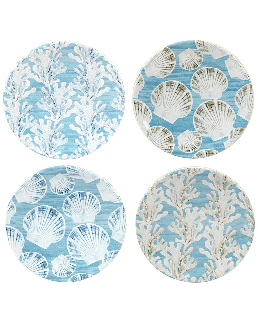 Certified International Beyond The Shore Set Of 4 Canape Plates In Blue