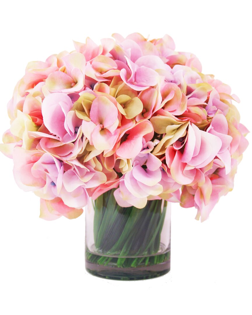 Creative Displays Pink Hydrangea Bouquet In Glass Vase With Grass & Acrylic Water