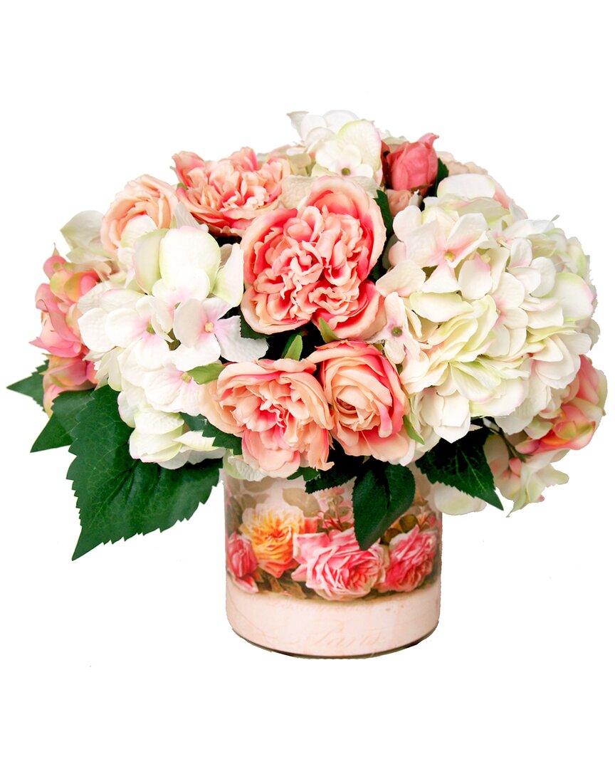 Creative Displays Hydrangea & Rose Arrangement In A Labeled Pot In White